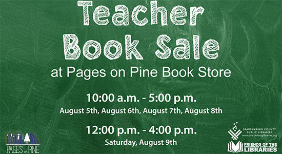 Teacher Book Sale Tuesday - Friday, August 5 - 8, 10am to 5pm and Saturday, August 9, 12pm  to 4pm at Pages On Pine Book Store