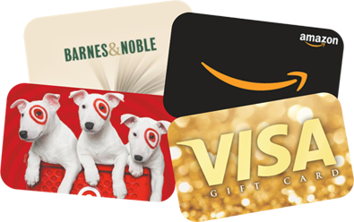 Teen Summer Reading Weekly Prizes. Gift Cards - Amazon, Barnes & Noble, Target, Visa