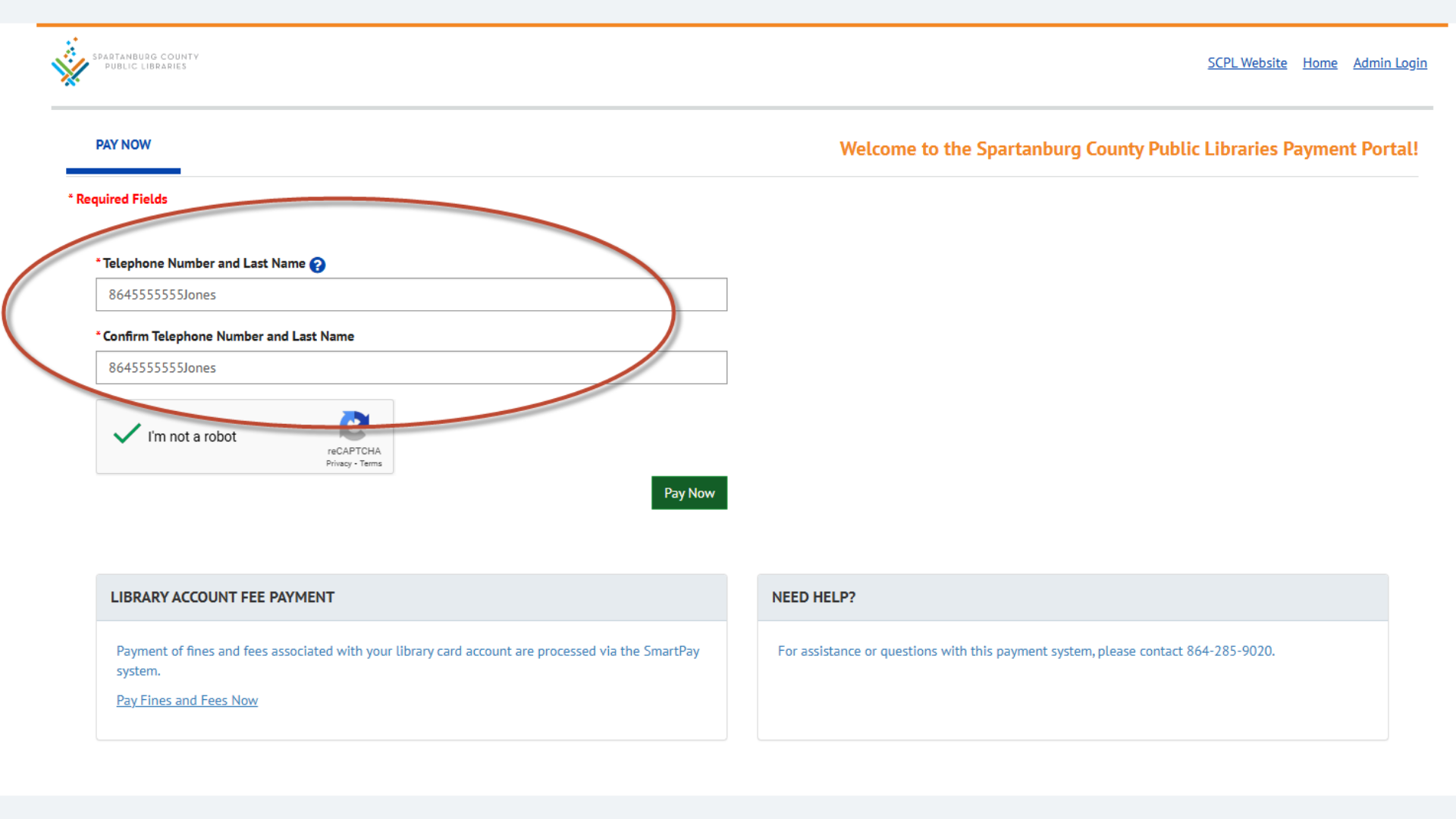 Enter telephone number and last name. Re-enter to confirm.