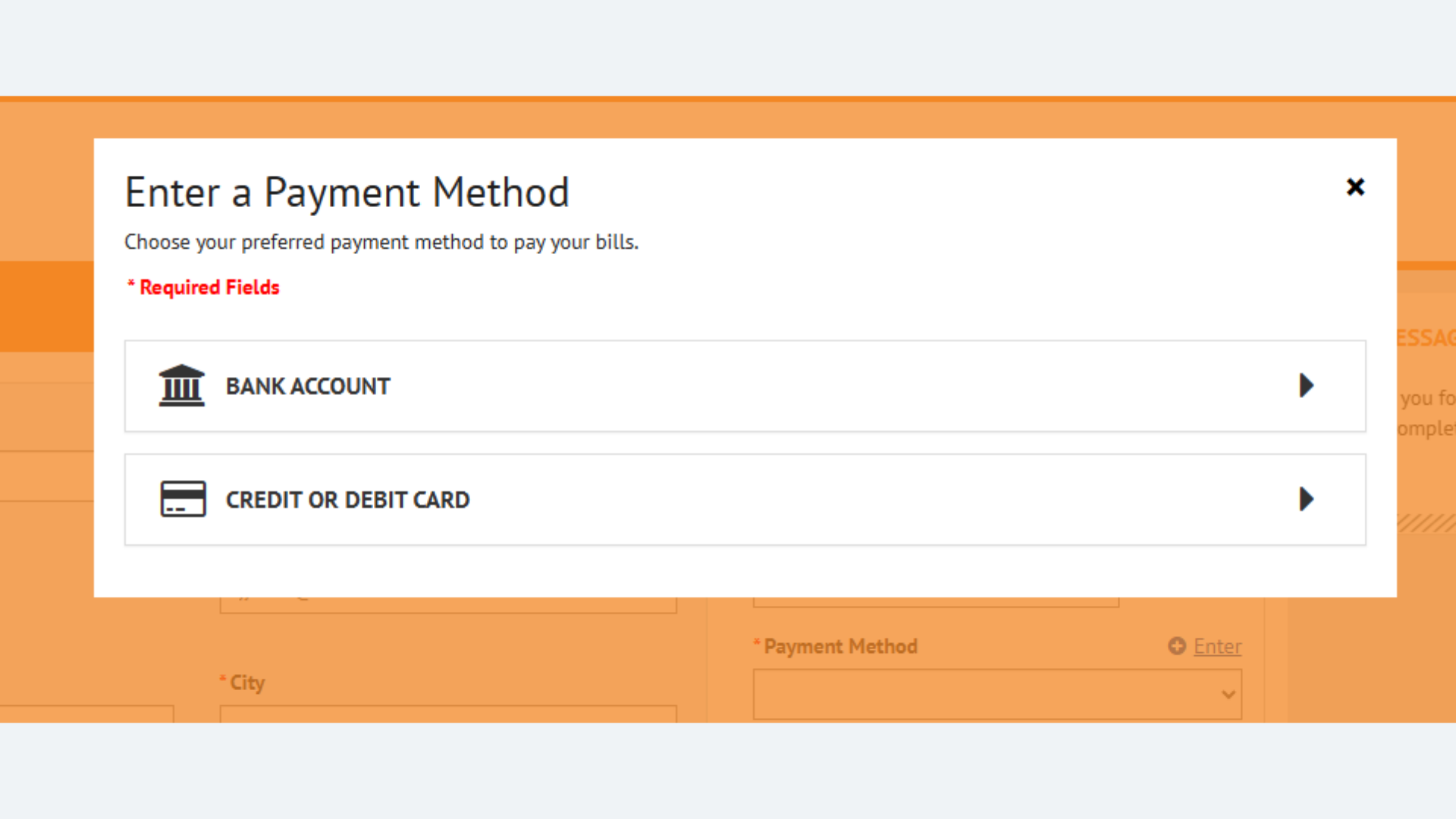 Choose bank account or credit card.