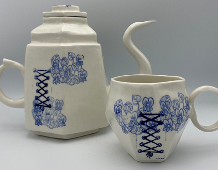 Wild Violet Teapot and Teacup by Morgan McCarver. Porcelain