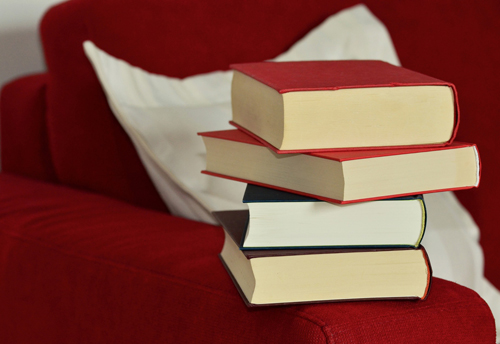 Stack of Books on a sofa